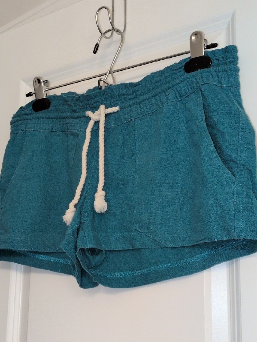 Roxy Teal Drawstring Linen Blend Shorts - Size Small - Picture 2 of 6